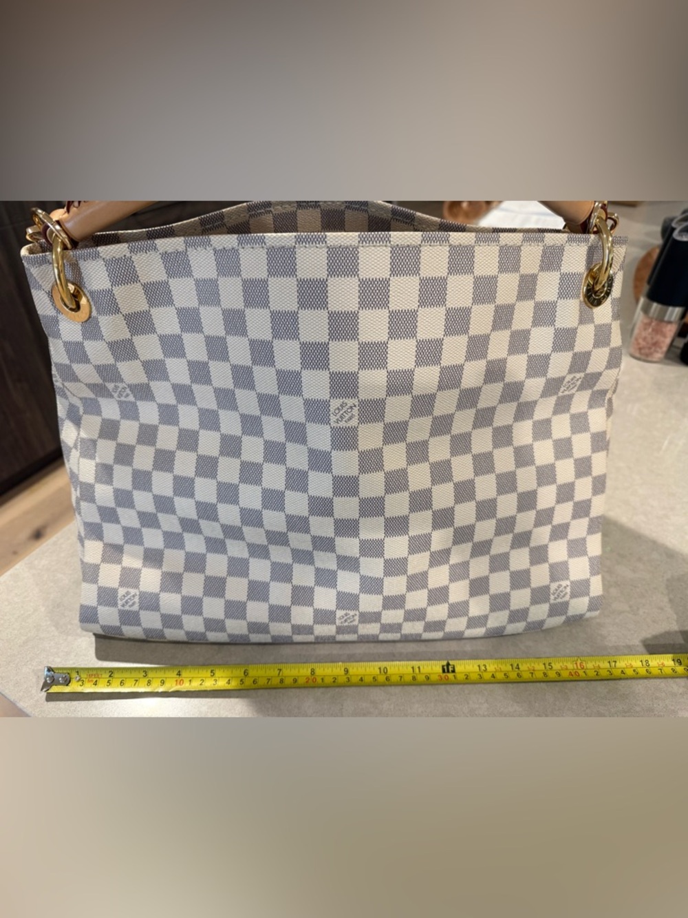 Louis Vuitton Damier Azur Check Hobo Shoulder Bag with Tan Trim - Picture 12 of 16